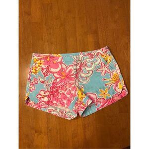 Lilly Pulitzer Floral Jean Shorts - Pink and Blue